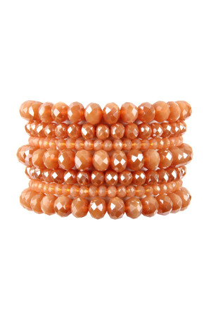 S18-7-1-HDB2750PE PEACH SEVEN LINES GLASS BEADS STRETCH BRACELET/6PCS