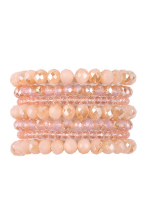 S18-7-2-HDB2750PK PINK SEVEN LINES GLASS BEADS STRETCH BRACELET/6PCS