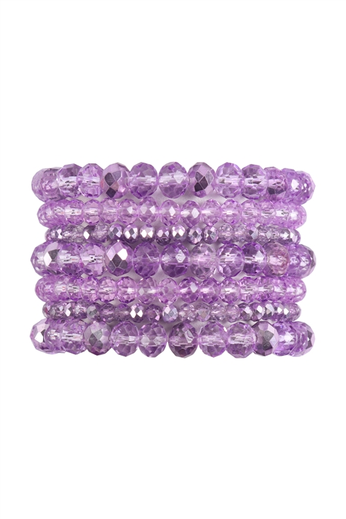 S25-3-1-HDB2750PU-GLASS BEADS STRETCH BRACELET-PURPLE/6PCS