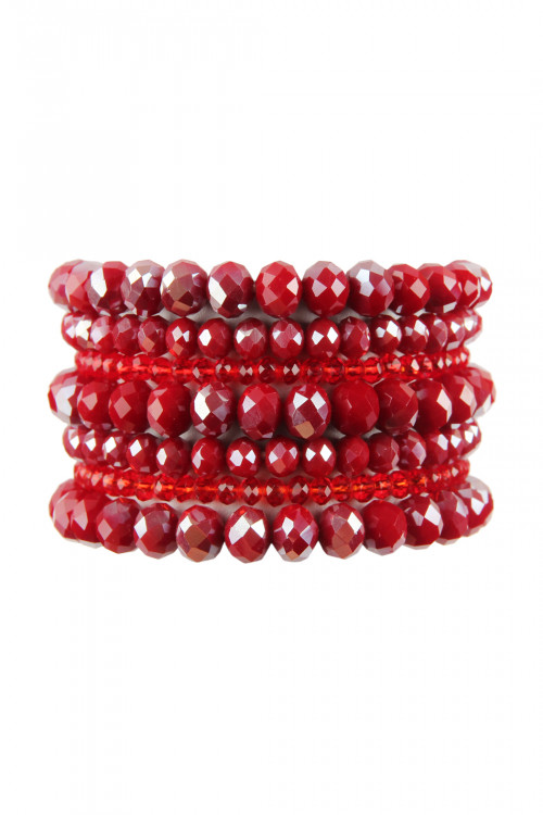 S25-3-2-HDB2750RD RED SEVEN LINES GLASS BEADS STRETCH BRACELET/6PCS