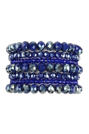 S18-8-1-HDB2750SP SAPPHIRE SEVEN LINES GLASS BEADS STRETCH BRACELET/6PCS