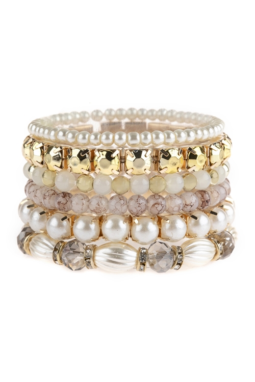 A1-1-4-HDB2774 MIXED BRACELET WITH FAUX PEARL  SET/6SETS