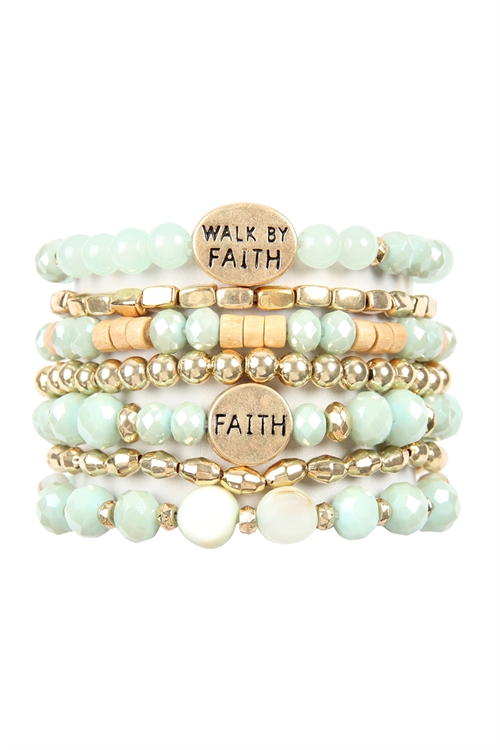 S23-4-1-HDB2833MN MINT WALK BY FAITH CHARM MIX BEADS BRACELET/6PCS