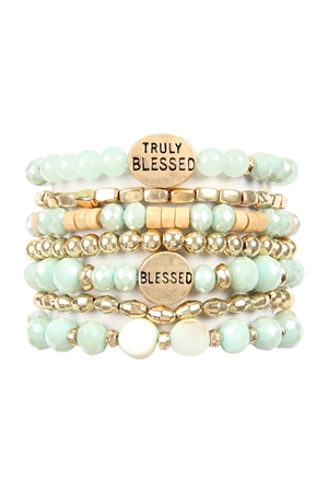 S25-4-2-HDB2834MN MINT TRULY BLESSED CHARM MIX BEADS BRACELET/6PCS