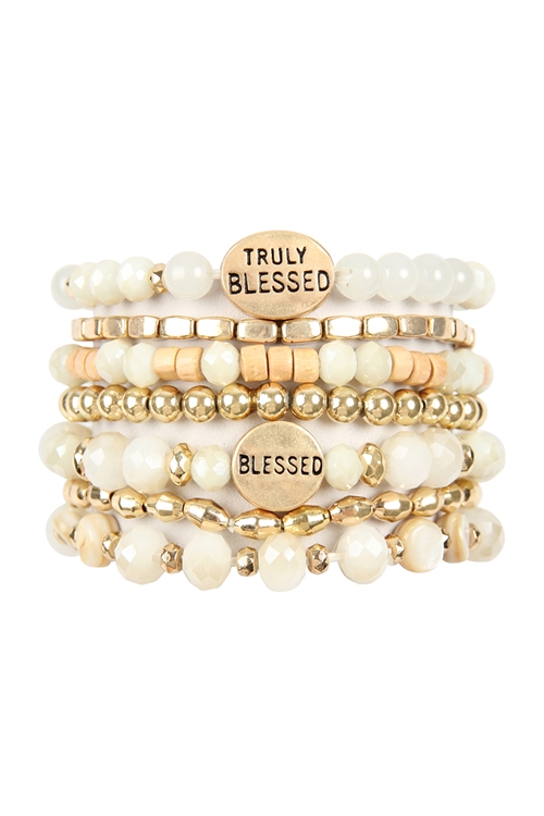 S20-3-1-HDB2834NA NATURAL TRULY BLESSED CHARM MIX BEADS BRACELET/6PCS