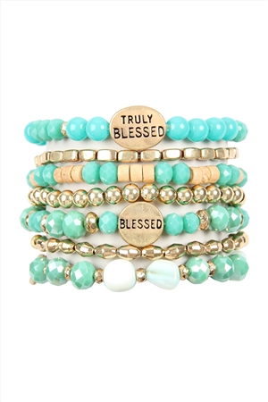 S25-4-2-HDB2834TQ-1 TURQUOISE TRULY BLESSED CHARM MIX BEADS BRACELET/1PC