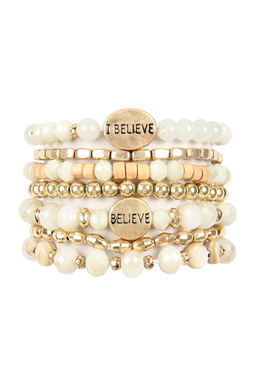 S23-3-1-HDB2852NA NATURAL I BELIEVE CHARM MIX BEADS BRACELET/6PCS