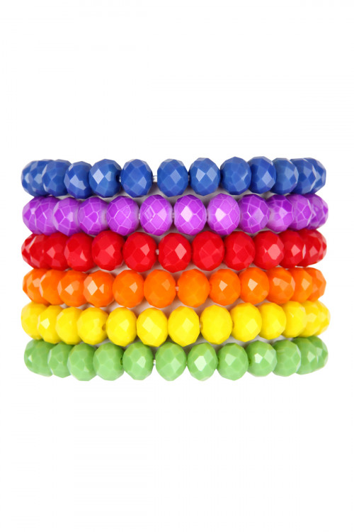 S24-4-2-HDB2854 SIX MULTICOLOR STRETCH GLASS BEADS BRACELET SET/6SETS