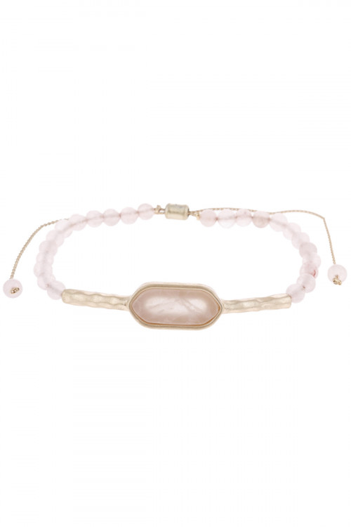 S6-6-5/S25-5-1-HDB2907LPK LIGHT PINK NATURAL STONE BEADS SLIDER BAR BRACELET/6PCS (NOW $1.25 ONLY!)