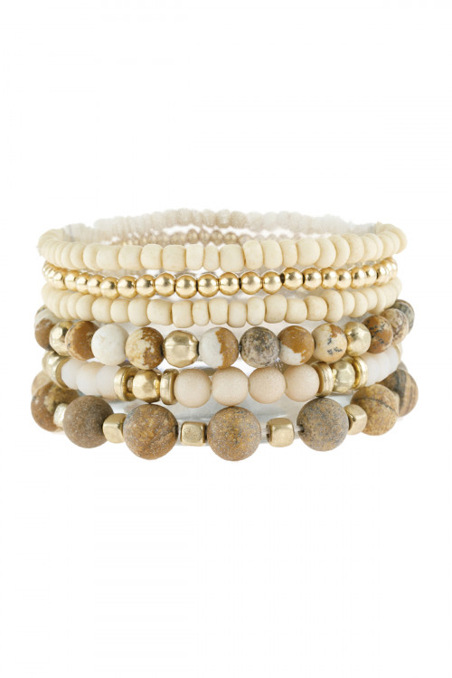 S24-6-1-HDB2928LCT LIGHT BROWN NATURAL STONE MIXED BEADS CHARM BRACELET/6PCS