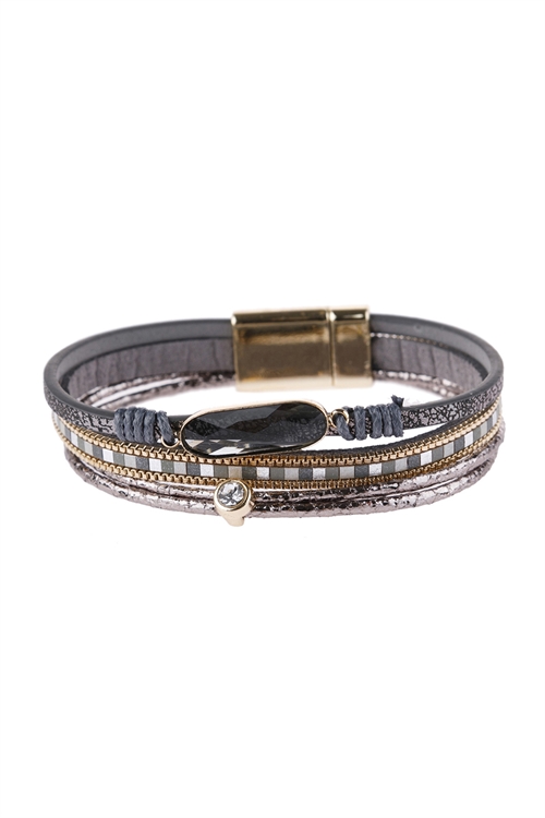 S4-6-5-HDB2980GY GRAY MIXED LINE LEATHER BRACELET/6PCS