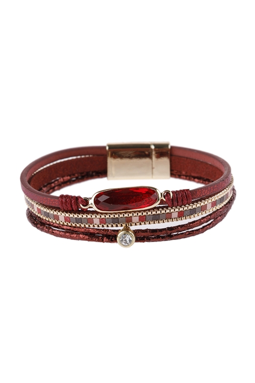S23-1-4-HDB2980RD RED MIXED LINE LEATHER BRACELET/6PCS