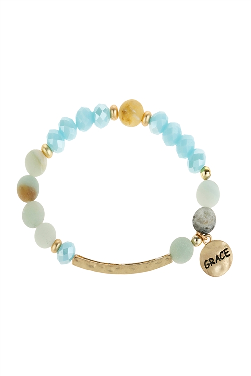 S21-8-5-HDB3005POMMIXED BEADS GRACE CHARM BRACELET-AMAZONITE/6PCS