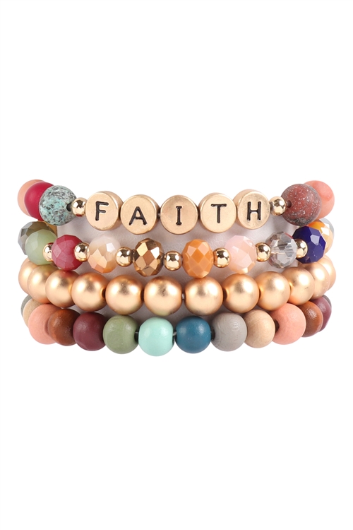 S21-11-2-HDB3025MT-FAITH CHARM MULTILINE BEADED BRACELET-MULTICOLOR/6PCS