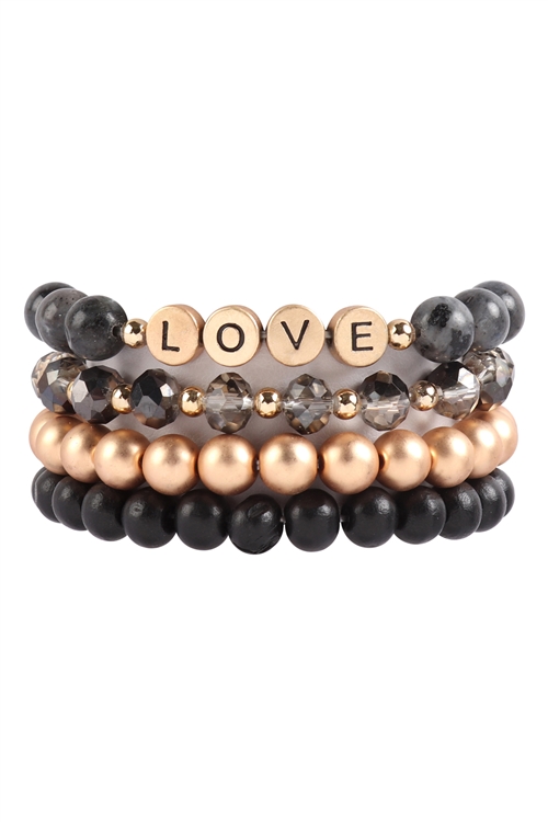 S22-11-1-HDB3027BK-LOVE CHARM MULTILINE BEADED BRACELET-BLACK/6PCS