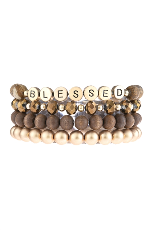 S20-8-2-HDB3028LCT-BLESSED CHARM MULTILINE BEADED BRACELET-LIGHT BROWN/6PCS