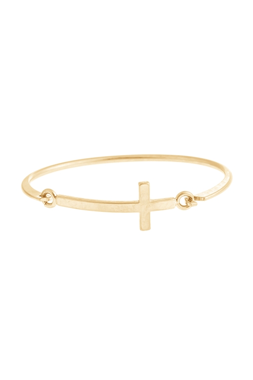 S23-12-4-HDB3122G-CROSS CHARM CUFF BRACELET-GOLD/6PCS