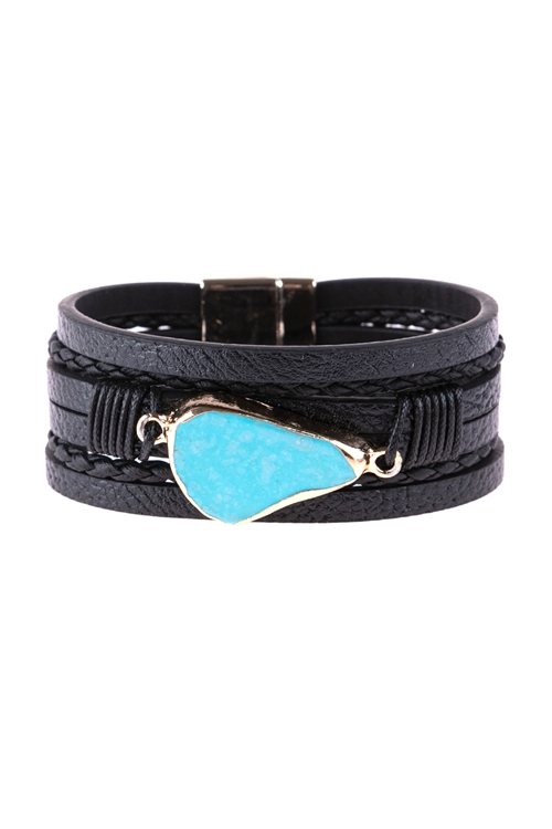S17-8-4-HDB3125BK-MULTI LINE LEATHER WITH MAGNETIC LOCK  CHARM BRACELET-BLACK/6PCS  (NOW $2.25 ONLY!)