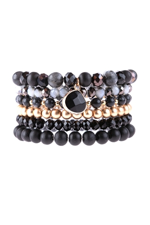 S17-7-2-HDB3126BK-MULTI LINE BEADED BRACELET-BLACK/6PCS