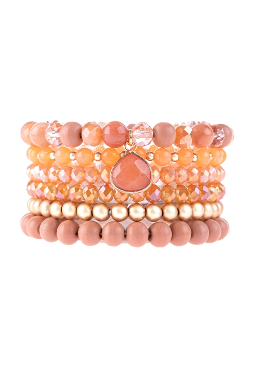 S17-7-2-HDB3126PE-MULTI LINE BEADED BRACELET-PEACH/6PCS