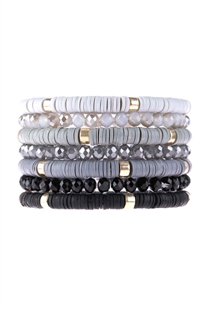 S17-11-2-HDB3128BK-MULTI LINE RING BEADED BRACELET-BLACK/6PCS