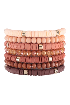 S17-5-1-HDB3128CHO - MULTI LINE RING BEADED BRACELET-CHOCO/6PCS