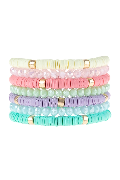 S28-7-1-HDB3128LMT-MULTILINE DISC BEADS STRETCH BRACELET-LIGHT MULTI/6PCS