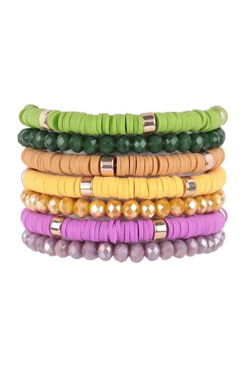 S21-5-2-HDB3128MIX-1 - MARDI GRAS MULTI LINE RING BEADED BRACELET-MULTICOLOR MIX 1/6PCS