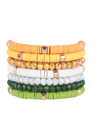 S21-5-2-HDB3128MIX-2 - ST. PATRICK'S MULTI LINE RING BEADED BRACELET-MULTICOLOR MIX 2/6PCS