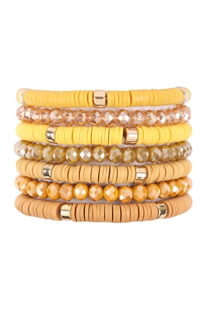 S27-7-2-HDB3128MU - MULTILINE DISC BEADS STRETCH BRACELET-MUSTARD/6PCS