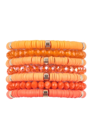 S25-5-3-HDB3128OR - MULTI LINE RING BEADED BRACELET-ORANGE/6PCS