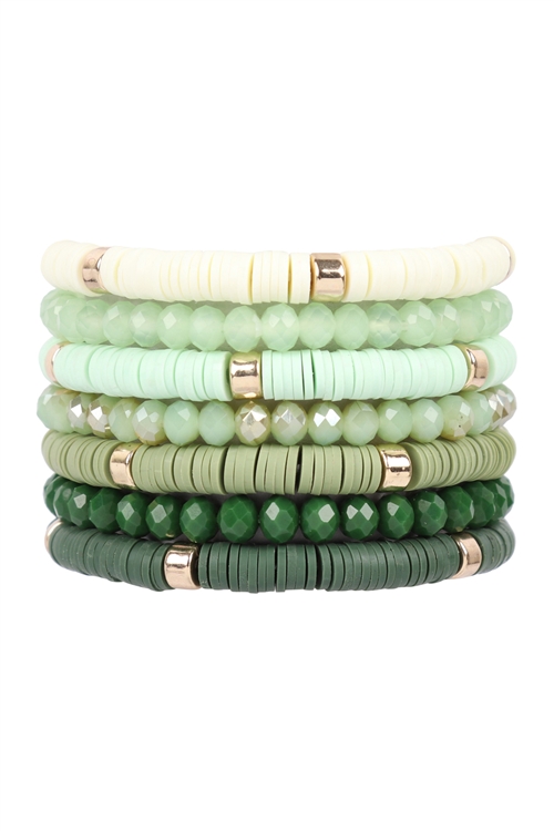 S17-11-2-HDB3128OV-MULTILINE DISC BEADS STRETCH BRACELET-OLIVE/6PCS