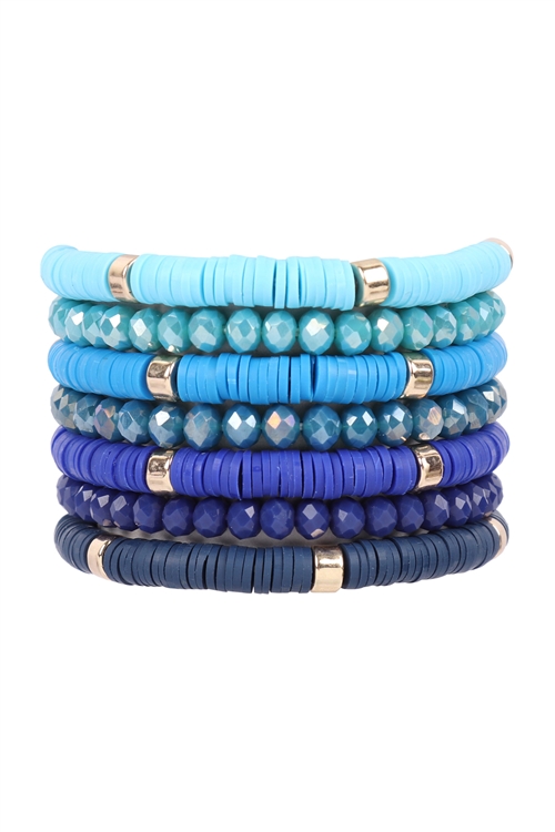 S28-7-1-HDB3128SP-MULTILINE DISC BEADS STRETCH BRACELET-SAPPHIRE/6PCS