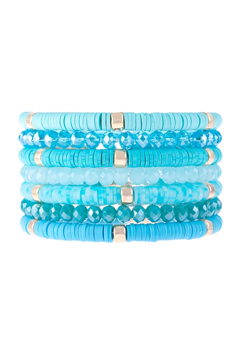 S17-11-1-HDB3128TQ-MULTI LINE RING BEADED BRACELET-TURQUOISE/6PCS