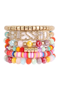 S26-7-1-HDB3129PMT - BLESSED CHARM MULTILINE BEADED BRACELET-LIGHT MULTICOLOR/6PCS