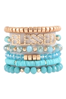 S17-7-3-HDB3129TQ-BLESSED CHARM MULTILINE BEADED BRACELET-TURQUOISE/6PCS