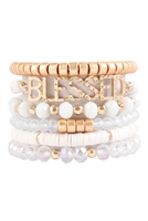 S17-7-2-HDB3129WT-BLESSED CHARM MULTILINE BEADED BRACELET-WHITE/6PCS