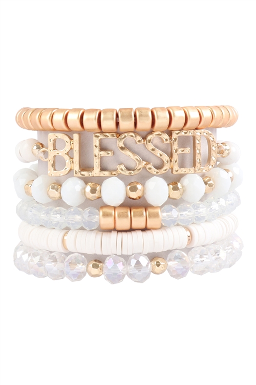 S17-7-2-HDB3129WT-BLESSED CHARM MULTILINE BEADED BRACELET-WHITE/6PCS