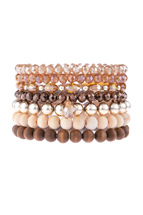 S17-7-4-HDB3155BR-MULTI LINE BEADED BRACELET-BROWN/6PCS