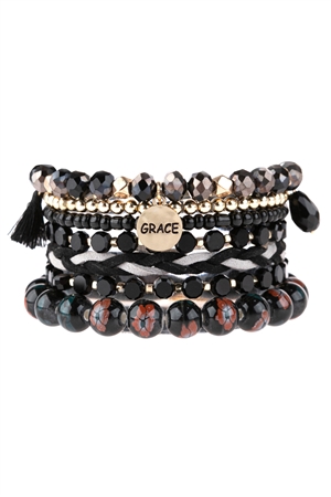 SA3-1-4-HDB3193BK-GRACE CHARM MULTILINE BEADE BRACELET-BLACK/6PCS