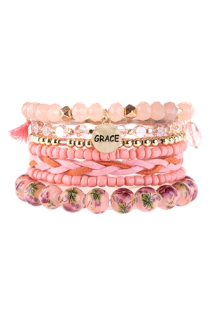 S2-5-2-HDB3193PK-1 - GRACE CHARM MULTILINE BEADE BRACELET-PINK/1PC