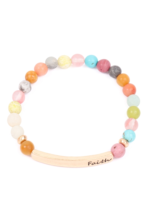 S24-6-3-HDB3222PMT-"FAITH" BAR CHARM BEADED BRACELET-PASTEL MULTI/6PCS