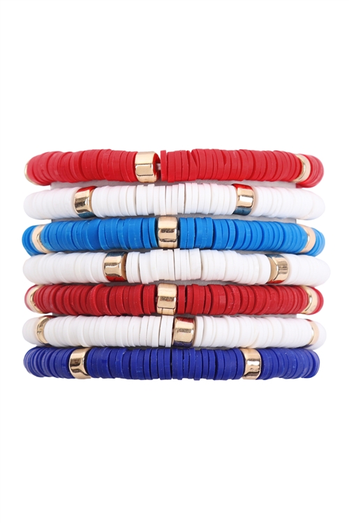 S27-7-3-HDB3238USA-MULTI-LINE LEATHER BEADED STRETCH BRACELET/6PCS