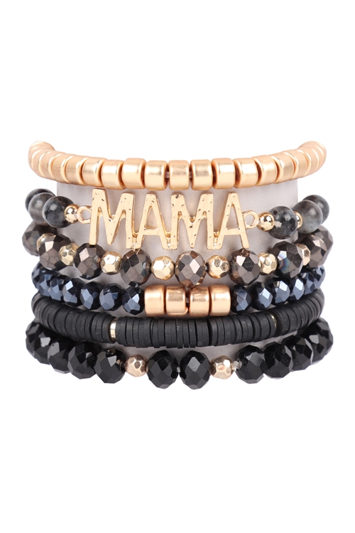 S25-8-3-HDB3341BK-MIX BEADS MAMA CHARM BRACELET-BLACK/6PCS