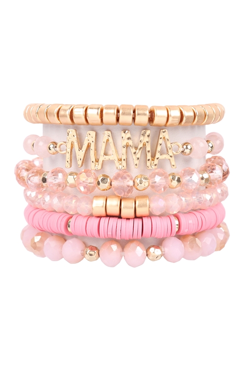 S25-8-3-HDB3341PK-MIX BEADS MAMA CHARM BRACELET-PINK/6PCS