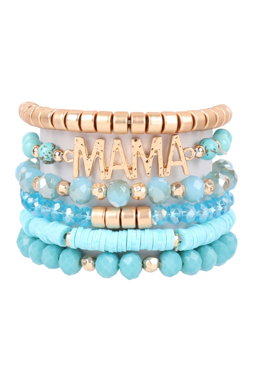 S25-8-3-HDB3341TQ-MIX BEADS MAMA CHARM BRACELET-TURQUOISE/6PCS