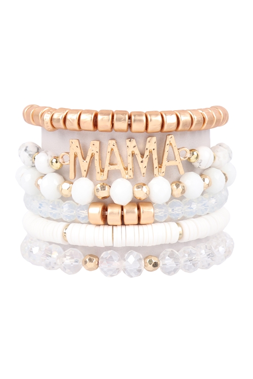 S25-8-3-HDB3341WT-MIX BEADS MAMA CHARM BRACELET-WHITE/6PCS