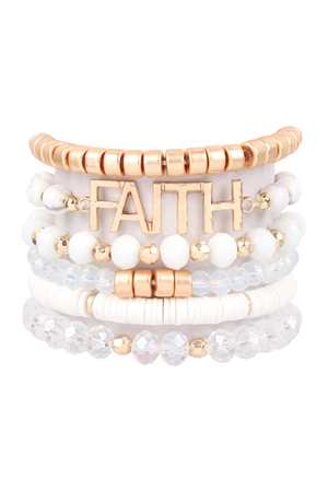 S19-10-4-HDB3342WT-MIX BEADS FAITH CHARM BRACELET-WHITE/6PCS