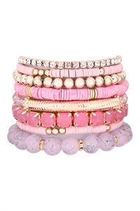 S22-3-1-HDB3356PK-FIMO CCB MIX BEAD CHARM STRETCHABLE BRACELET - PINK/6PCS