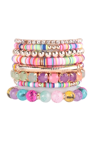 S24-4-2-HDB3356PMT - FIMO CCB MIX BEAD CHARM STRETCHABLE BRACELET-LIGHT MULTICOLOR/6PCS